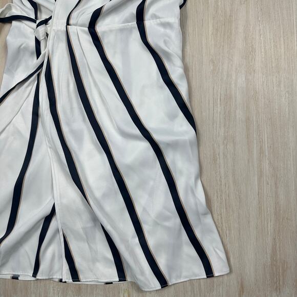 Equipment Striped Work Elegant Short Date Night Sleeve Wrap Midi Dress Medium - Picture 4 of 14